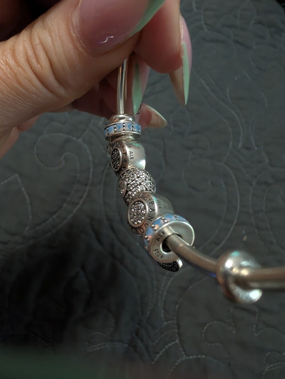 Pandora-Silver Heart Charm Bangle Bracelet - Picture 5 of 17